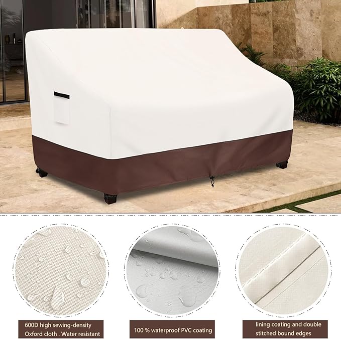 Outdoor Couch Covers,53 Inches Outdoor Sofa Cover, Waterproof Patio Furniture Cover,Furniture Covers for Patio Seating (Beige)