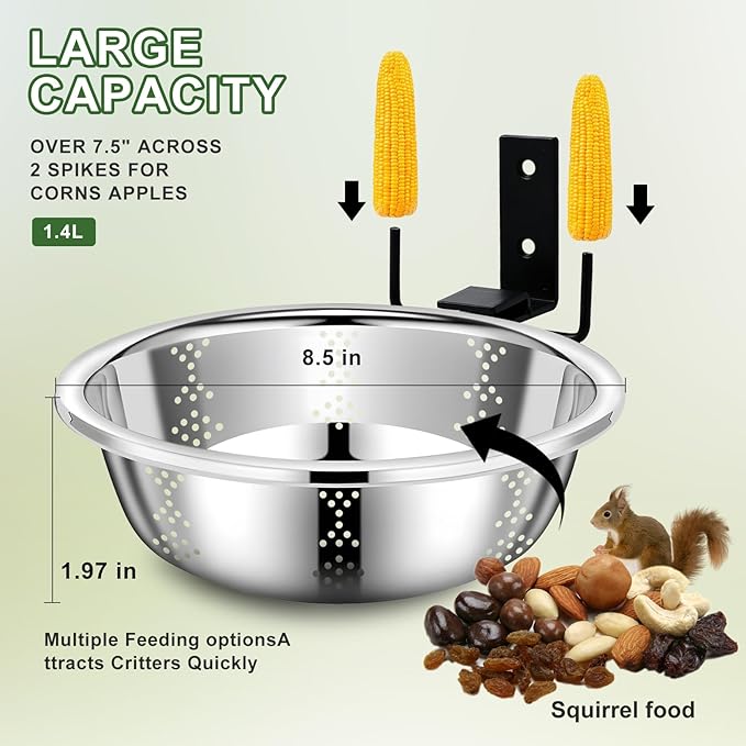 Metal Squirrel Feeders for Outside,Squirrel House for Outdoors, Durable Bowl Tree Mounted of Chipmunk Feeder, Squirrel Food for Backyard Squirrels Hold Corn, Corn Cob, Peanuts (8.5 Inch)