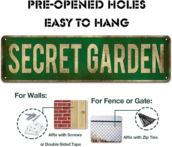KooLL Secret Garden Tin Sign Street Funny Metal Sign Wall Decor For Bedroom Home Bar Garage Art Gift 4" By 16