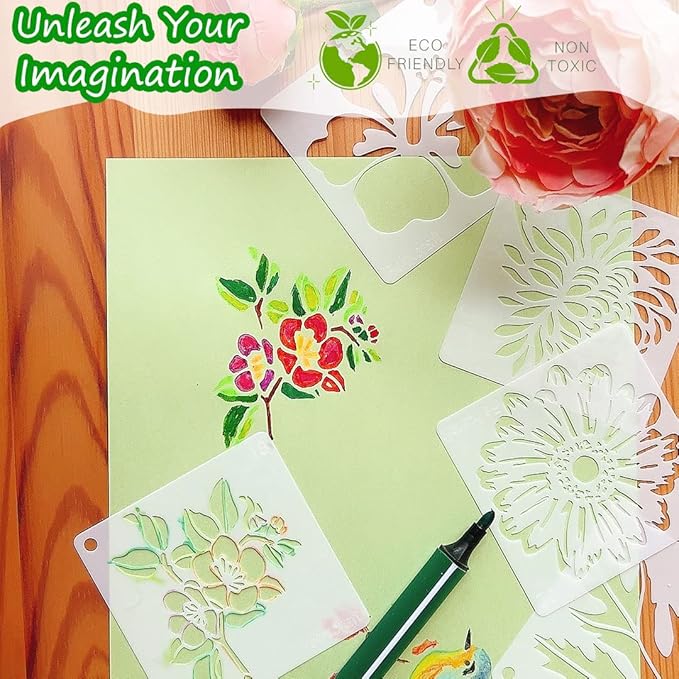 Stencils for Painting – 60pcs 3 Inch Small Stencils for Crafts Reusable, Including Flower, Plant & Butterfly Patterns, Great Templates for Painting on Wood, Fabric, Wall, Rock & Home Decor