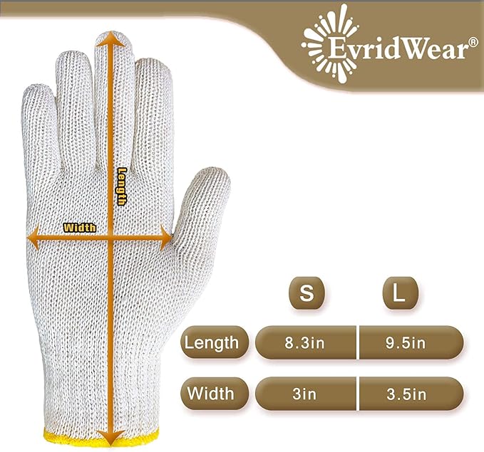 Evridwear Cotton Work Gloves Light-duty String Knit BBQ Glove Liner for Outdoor Cooking, Painting, Gardening 10/200 Pairs