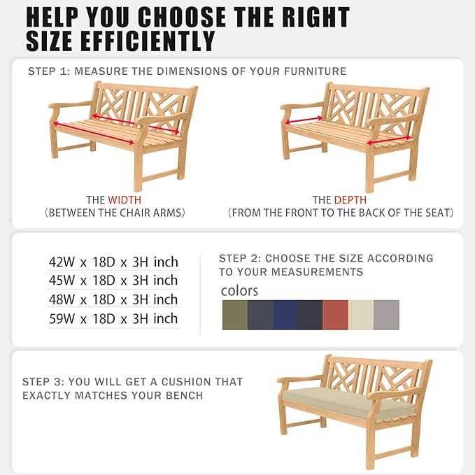 Favoyard Outdoor Bench Cushion 48 x 18 Inch Waterproof Patio Furniture Cushions 3-Year Color Fastness Garden Sofa Settee Couch Swing Pads with Handle and Adjustable Straps, Beige