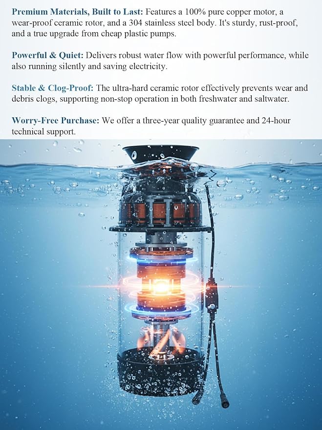 Pond Fountain Aerator with Lights, 1 HP with Dynamic RGB Lighting, Adjustable Modes, Digital Timer, for Large Ponds, Lakes & Outdoor Water Features, 15,000 GPH, 750W 110V, 100FT Cord