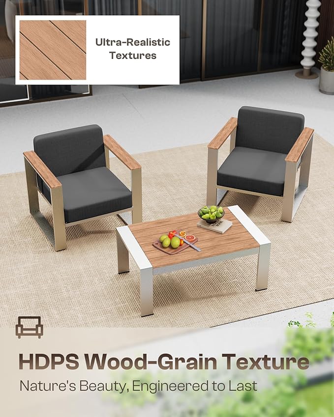 Outdoor Aluminum 3-Seat Sofa, Modern Patio Patio Furniture with Wide Seat and Thick Cushions, All-Weather Oversized Couch for Deck, Porch