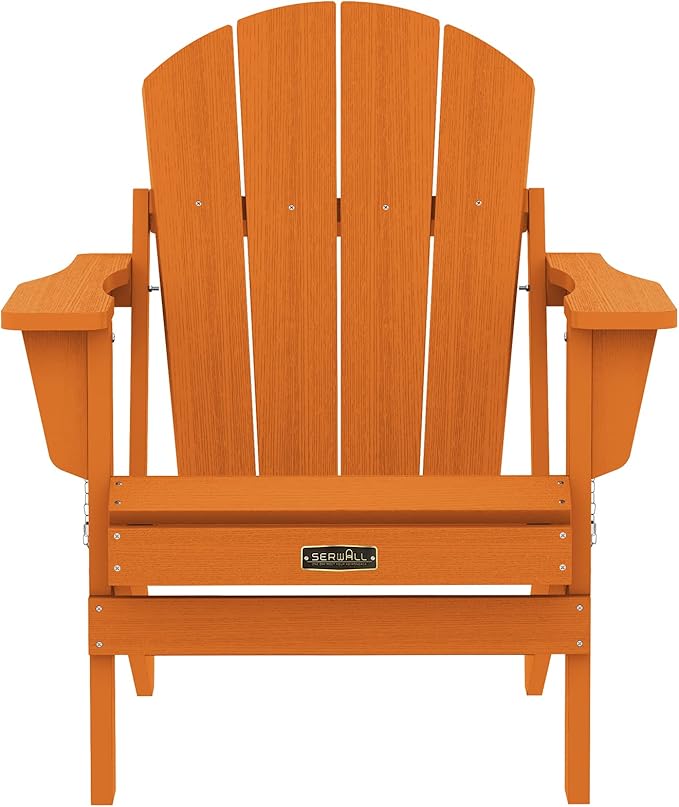 SERWALL Foldable Adirondack Chair Set of 2 for Patio Garden Outdoors Fire Pit Chairs-Orange