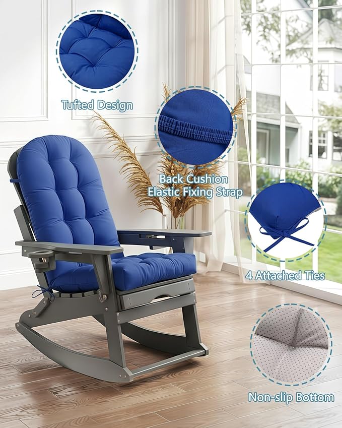 Adirondack Chair Cushion Set of 2, Thickened Patio Chair Cushions with Ties, Waterproof and UV-Protected Rocking Chair Cushion for Indoor and Outdoor, Navy Blue.