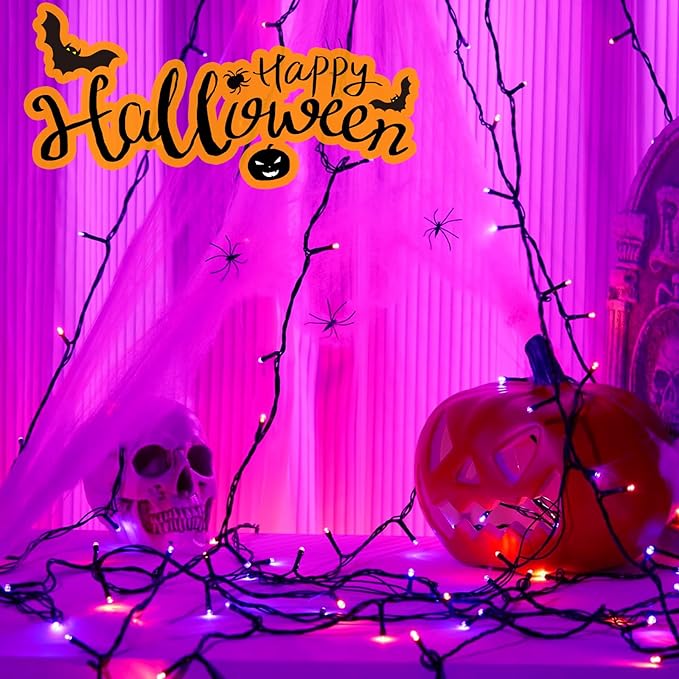 6-Pack Solar String Lights, 600 LED Extra-Long 236Ft Solar Halloween Lights Outdoor Waterproof, 8 Modes Led Halloween Light for Garden, Patio, Wedding(Purple & Orange)