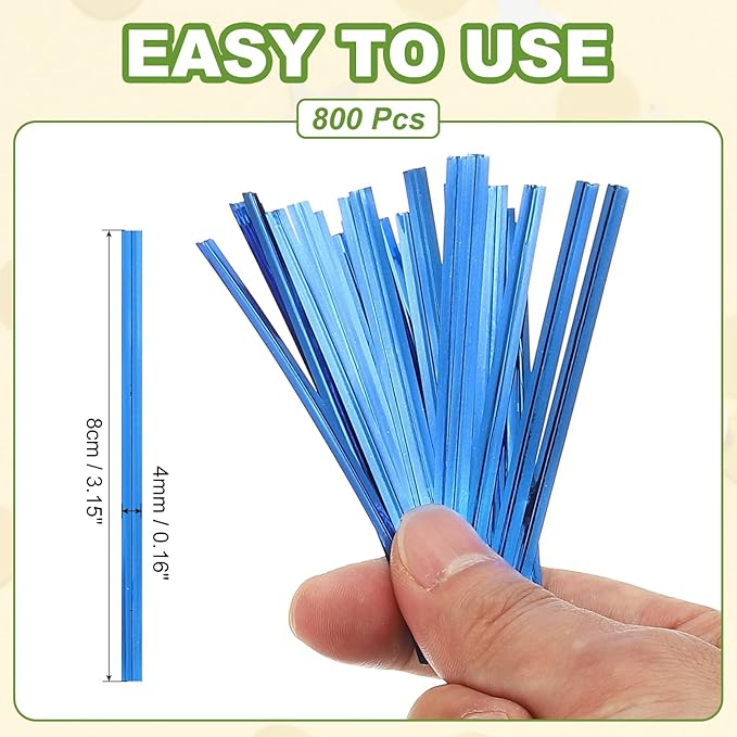 PATIKIL Bag Twist Ties 3 Inch, 800 Pcs Metallic Bread Ties for Treat Plastic Bags Gift Wrapping Candy Coffee Bag Plant Party Cake Favor, Blue