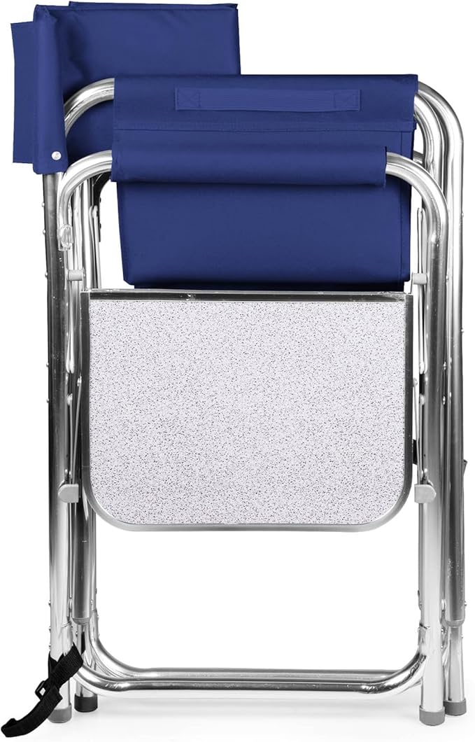 PICNIC TIME Sports Chair with Side Table, Outdoor Foldable Padded Adult Camping Chairs with Cup and Accessory Panel for Lawn, Beach, & Sports Use for Adults, up to 300-lbs Capacity, (Navy Blue)