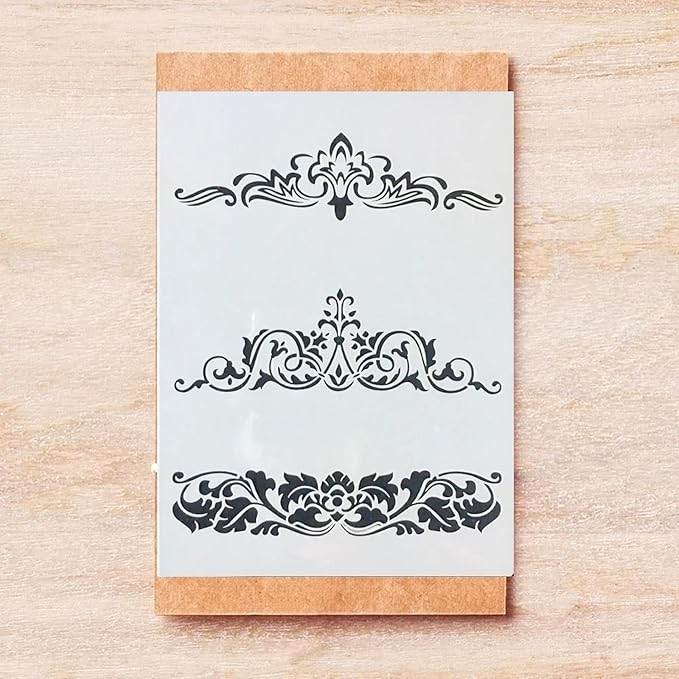 TIAMECH A4 Reusable Border Edge Flower Stencil for Painting - Furniture Lines Layering Template, DIY Wall Art, Wood Furniture, Scrapbook & Crafts (8.3x11.7inch)