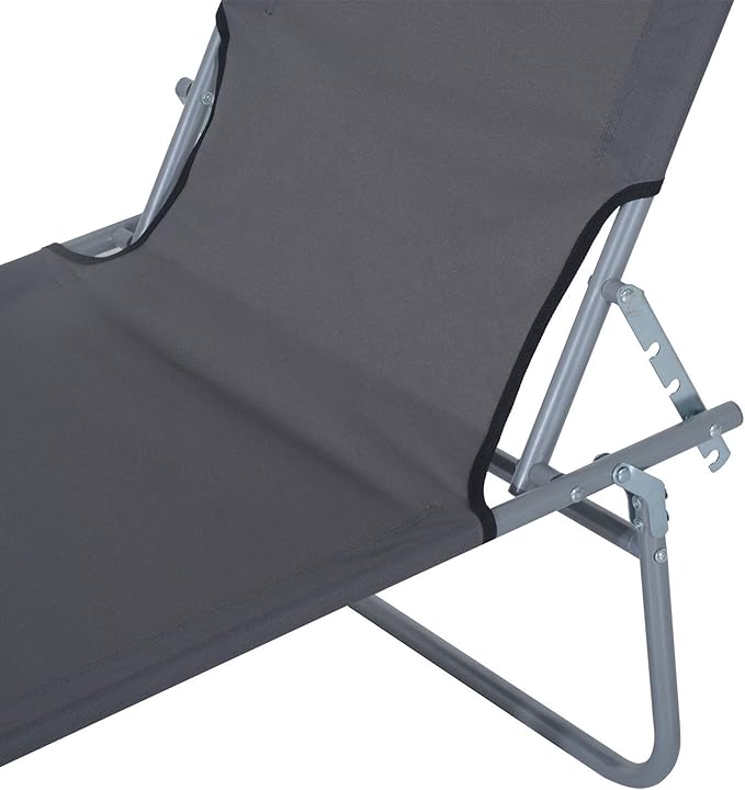 Outsunny Outdoor Lounge Chair, Adjustable Folding Chaise Lounge, Tanning Chair with Sun Shade for Beach, Camping, Hiking, Backyard, Gray