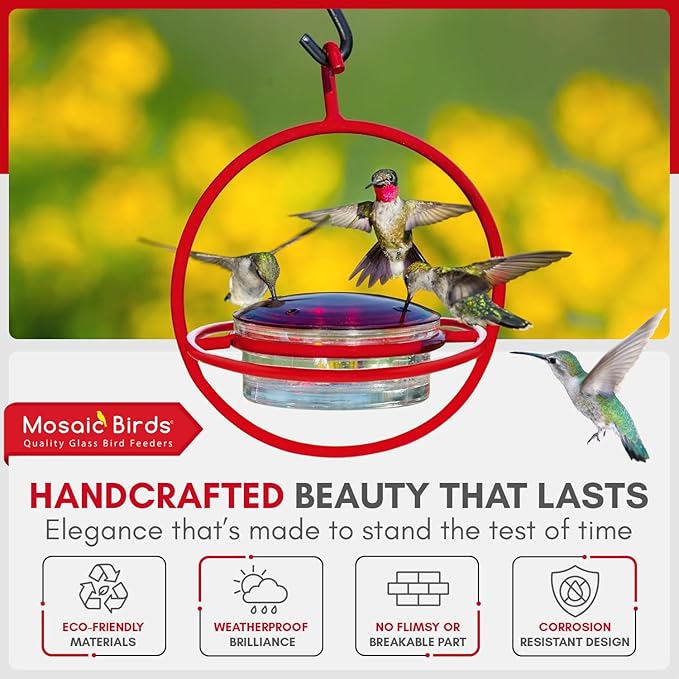 Hummingbird Feeder for Outdoors Hanging, 3.4 OZ Hummingbird Feeders, Glass Bowl with 4 Feeding Ports, Leak Proof Lid & Circular Perch, Bird Feeder (3, Red)