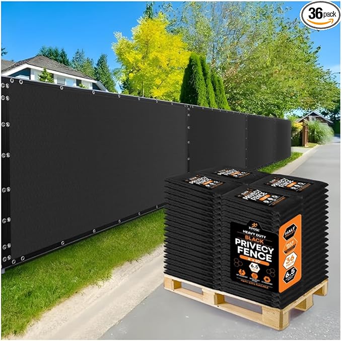 Xpose Safety Privacy Fence Screen 6’ x 50’ (36 Pack) – Bulk Half Pallet – Heavy Duty Black Mesh with 90% Visibility Block, UV Protection – Includes Cable Ties for Garden, Yard, Nursery, Kennel,Dog Run