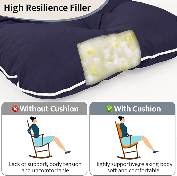 mudilun Outdoor Adirondack Chair Cushion High Weather Resistant Tufted Waterproof Rocking Chair Cushions Anti-Slip Thickened High Back Patio Seat Pads(Outdoor-Navy Blue-White)