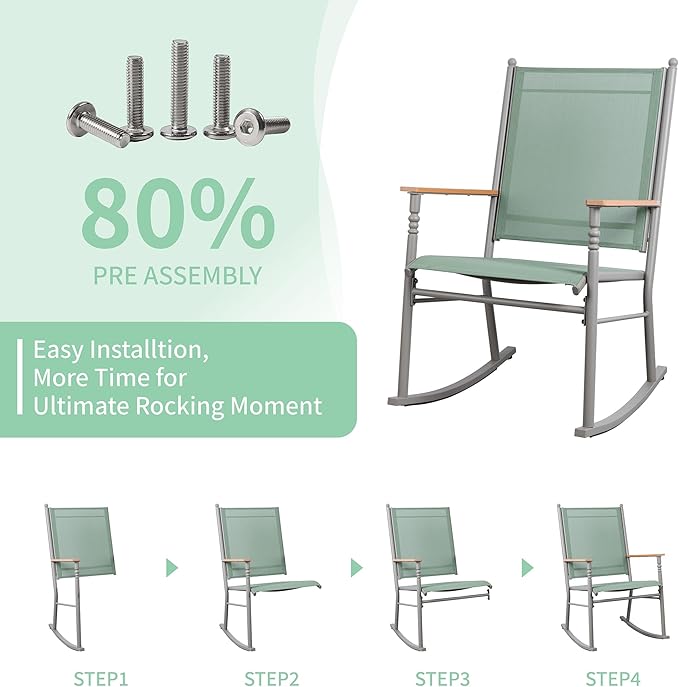 JY QAQA Outdoor Rocking Chair Set of 2, High Back All-Weather Patio Rocking Chairs with Breathable Back Rest for Adult, Ergonomic Design Porch Chairs for Porch, Garden, Balcony, Pool, Green
