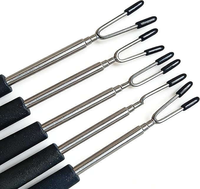 Telescoping Forks Smores Sticks for Fire Pit, 5 pcs S’mores Roasting Sticks for Camping, 6.3-11.4 Inch (10, 6.3-11.4 Inch)