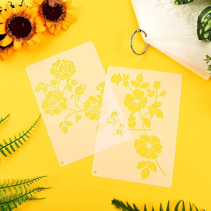 16 Pieces Wild Flower Stencils for Painting 4.3x6.3 Inch, Reusable Template DIY Small Flower Painting Stencils for Wood Canvas Journal Paper Fabric Floor Wall Card Handbags Purses Decor