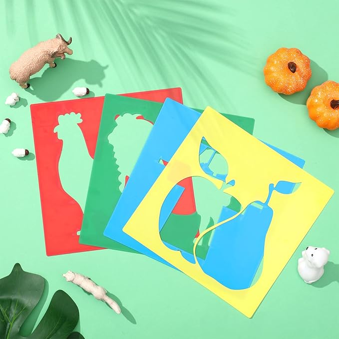 24 Pcs Farm Theme Stencil Set 8 x 8 Inch Plastic Drawing Painting Stencil Templates Animals Farmer House Stencils Reusable for Kids Painting on Wood Paper Scrapbook Wedding DIY Art Crafts