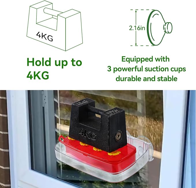 2 Pack Window Hummingbird Feeder with Strong Suction Cup, Plastic Hummingbird Feeders for Outdoors, Built-in Moat,Easy to Clean and Refil (10oz) (2, Red)