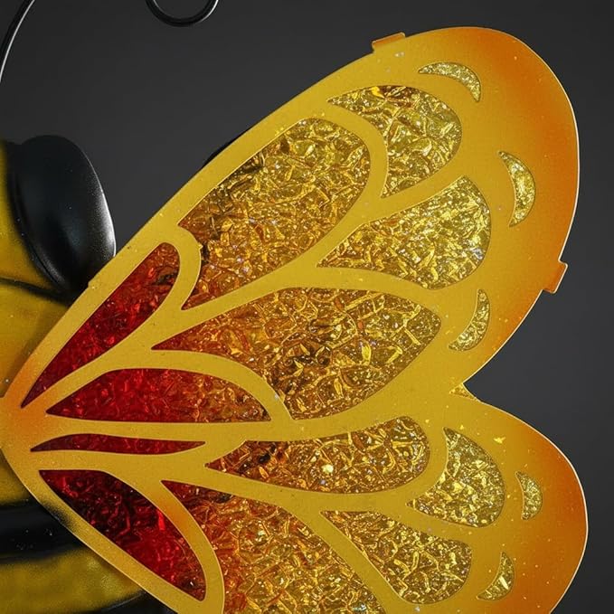 LIFFY Metal Bee Wall Decor,10" Hanging Glass Bumblebee Outdoor Decor,Decorative Garden Ornaments Outside for Home Patio Fence Yard