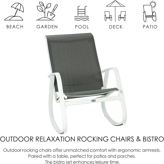 Kozyard Outdoor Patio Rocking Sling Chair with Powder Coated Aluminum Frame and Weather Resistant Breathable Mesh Fabric for Patio Porch Yard Garden