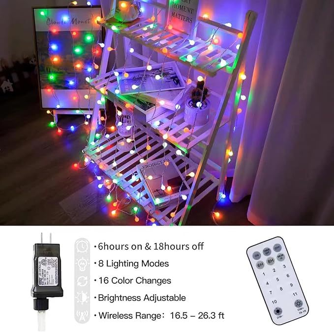 65.6ft Color Changing String Lights, 150 LED Multicolor & Warm White Globe Lights with Remote, 11 Modes, IP44 Waterproof, Plug in Fairy Lights for Indoor Outdoor Christmas Party Garden Decor