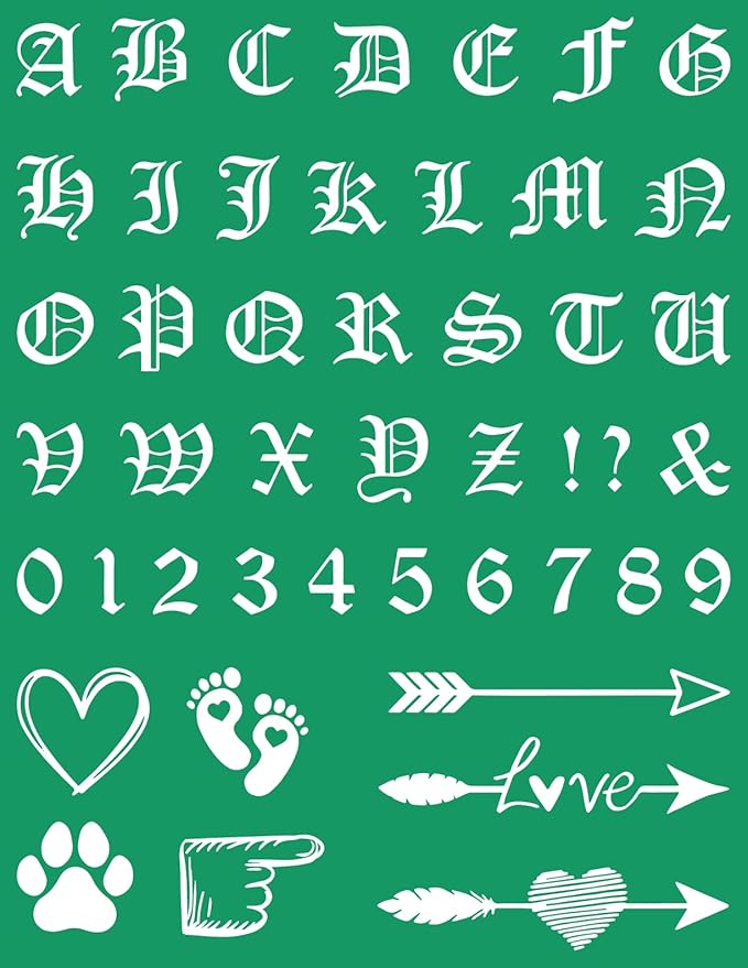 Old English Silk Screen Stencils Self Adhesive Letter Screen Printing Stencil Reusable Mesh Stencils Number Chalk Transfers for Chalk Paste Paint on Wood, Fabric,DIY Garden Decor,Crafts Chalks Art