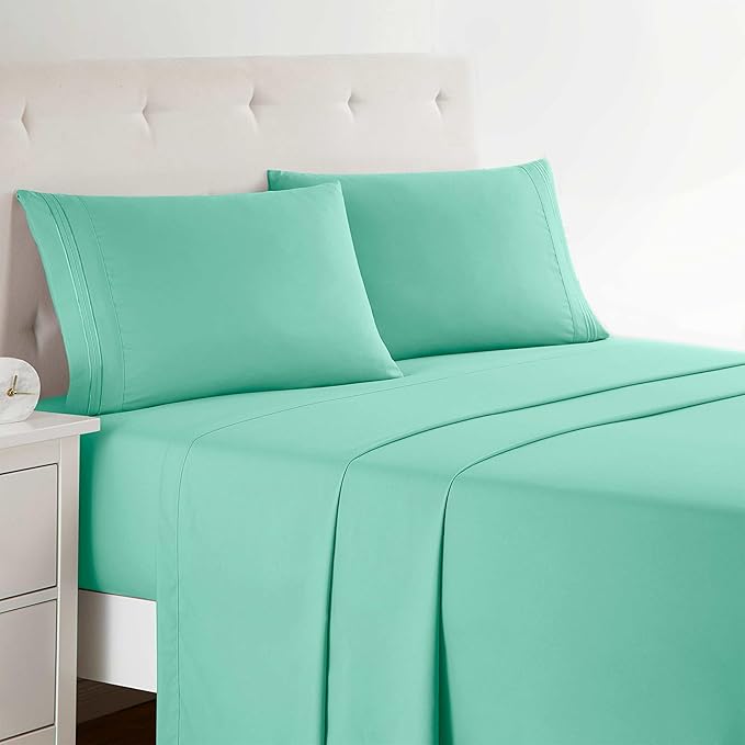 Clara Clark Bed Sheets, Premier 1800 Series 4 Piece Bed Sheet Set, Deep Pocket, Wrinkle, Fade, Stain Resistant, Luxury Soft Bedding Sheets & Pillowcases, California King, Mint Green
