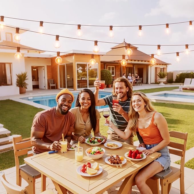 Svater Outdoor String Lights LED 60 FT, Patio Globe Lights with 32 Plastic G40 Bulbs, Waterproof Dimmable Outside Hanging Light for Backyard Bistro Cafe Porch Party Decor, 2700K Warm White