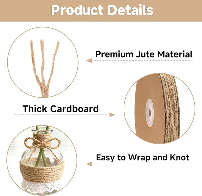 jijAcraft 2MM Jute Twine - 328Ft Natural Brown Jute String, 3-Ply Thin String for Gardening, Craft Twine for DIY Crafts, Gift Wrapping, Crochet Kitting, Macrame Decor