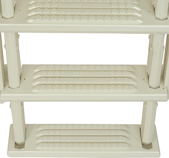 Aqua Select Pearl White Outside Flip-Up Safety Ladder | for Above Ground Swimming Pools 48" to 54" H | Weight Capacity Up to 250 lbs