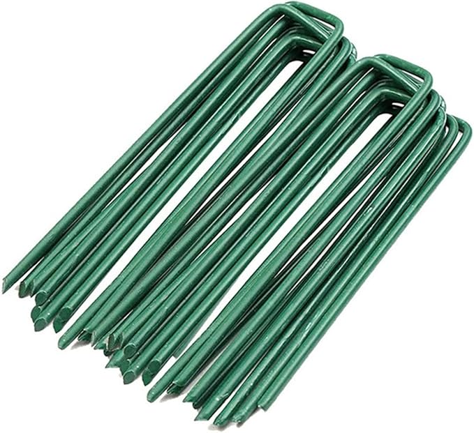 Garden Pegs Pins Gardening Stakes Landscape Staples Ground Anchor Peg U Shape Steel Nail Pins for Artificial Grass Sod Weed Membrane Grass Fabric Netting, 15 Pack