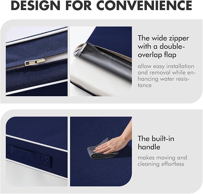 MIULEE Navy Outdoor Seat Cushion 24x24 Inch Waterproof & 3 Year Fade Resistant Deep Seat and Back Cushion for Patio Furniture Chair Sofa Couch with Handle and Adjustable Straps