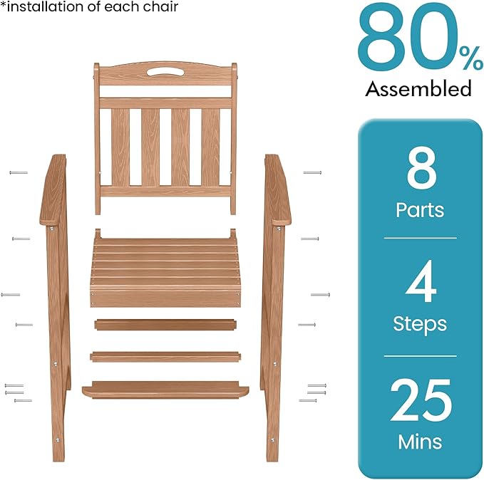 Ciokea Set of 2 Outdoor Tall Bar Chairs, 27" Bar Height Patio Stools with Arms & High Back, Heavy Duty All-Weather Adirondack Tall Chairs for Balcony, Poolside, Deck and Garden, Teak