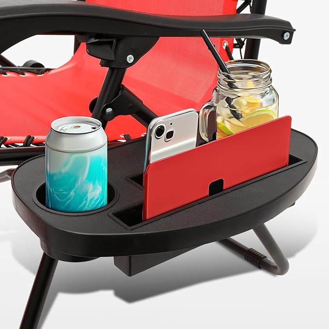 Zero Gravity Chairs, Portable Folding Reclining Lounge Chairs with Adjustable Pillow and Cup Holder Trays for Outdoor, Patio, Beach, Camping, Garden, Poolside, Sun Red