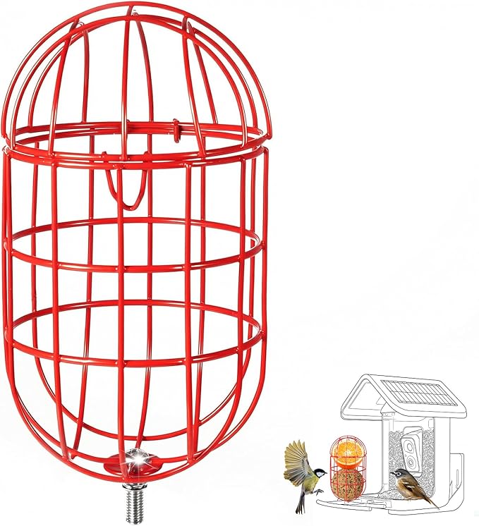 SheeChung Metal Suet Ball Holder Compatible with Bird Buddy,Smart Feeders Replacement Part with 5mm Screw Hole,Birds Buddy Accessories,Easy Attachment for Bird Feeders,Easy to Clean & Refill,Red
