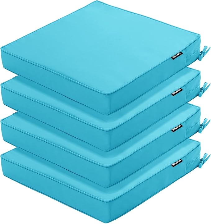 Outdoor Chair Cushions 16 x 17 Inch, Set of 4, Waterproof Patio Chair Cushions with Tie 5 Year Color Fastness Thick Outdoor Seat Cushion for Garden Lawn Patio Furniture Teal