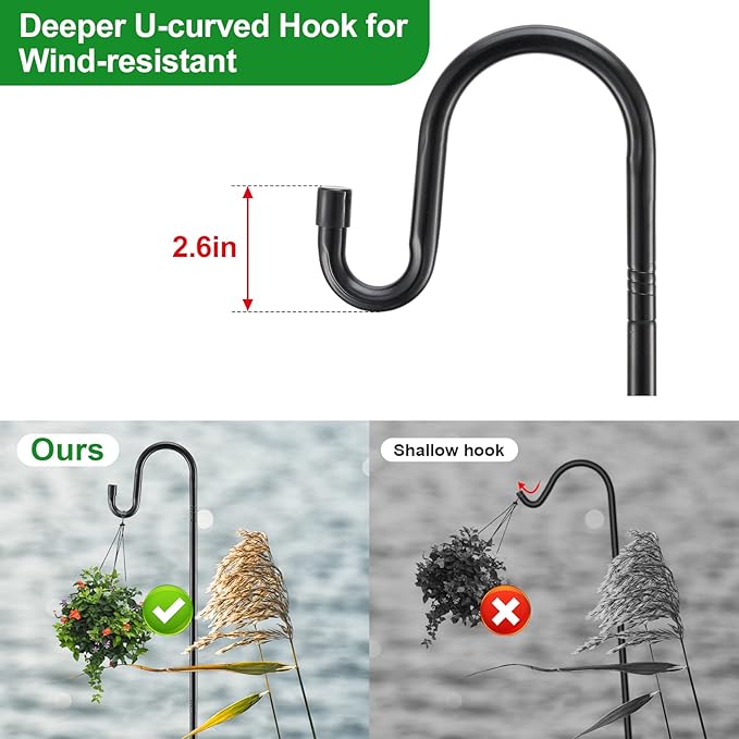 Bird Feeder Pole with Shepherd’S Hook - 78" Heavy Duty Hummingbird Stand with 5-Prong,Rustproof Bird Feeder Hangers for Outside Hanging Birdfeeders, Wind Chimes, Lanterns, Solar Lights - Black