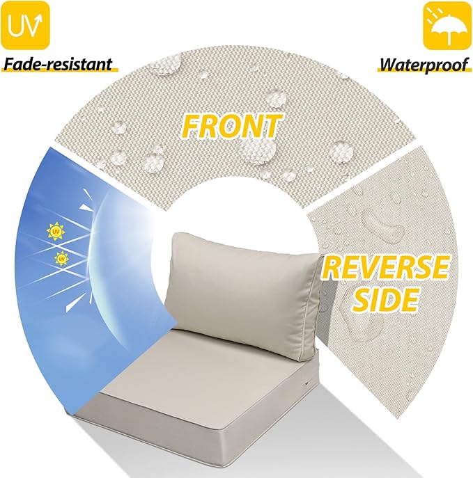 AAAAAcessories Outdoor Seat Cushions for Chairs, Fade-Resistant, Waterproof Patio Furniture Replacement Cushions, 24" x 24" x 5" + 24" x 13.5", Set of 4, Beige