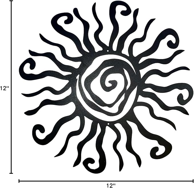 Riverside Designs Wacky Sun Metal Wall Art Indoor/Outdoor Decor - 36" Black Rust Proof Wall Sculpture - Made in USA - Ideal for Bedroom, Garden, Home, Patio and Farmhouse