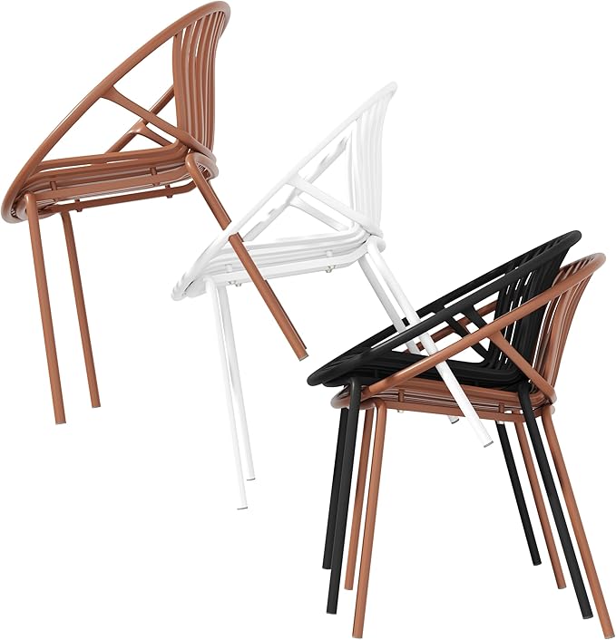 Christopher Knight Home Set of 2 Tita Modern Patio Outdoor Dining Chairs, Stacking Chair, Outside Dinner,Garden/Balcony/Poolside Stackable Accent Chairs,Metal Legs,Plastic Cutout Backrest,Burnt Orange