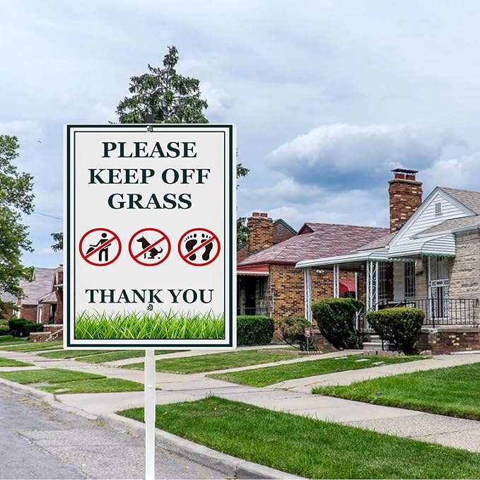 Keep Off Grass Sign for Yard Rustproof Reflective Aluminum Stay Off Grass Keep Dogs Off Lawn Signs With Stakes Stand No Littering Sign Outdoor Decor 8x12 In