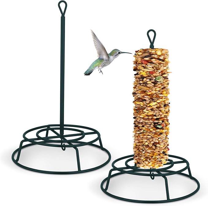 Honeydak 2 Pcs Cylinder Bird Feeder Outdoor Seed Holder for Large Small Cylinders Metal Suet Cake Feeder Backyard Wild Birds Feeding Bird Container for Outdoors Garden (Dark Green)