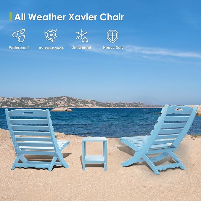 GREENVINES Folding-Xavier-Chairs Set of 2 | Wave | Portable Adirondack-Chair | HDPE Plastic | All Weather Fire-Pit Chair | Arctic | for Beach Outdoor Deck Poolside Garden Patio Porch Fishing
