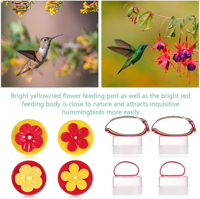Zopeal 4 Pieces Hummingbird Wrist Feeder for Outdoor Hummingbird Hand Feeder Feeding Perch Feed with Adjustable Strap Flower Held Mini Hand Feeding Tools (Ring and Wrist Style)