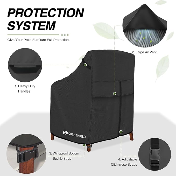 Porch Shield Patio Stackable Chair Covers - Waterproof Outdoor Stack of Chair Cover - 26W x 26D x 46H inch, Black