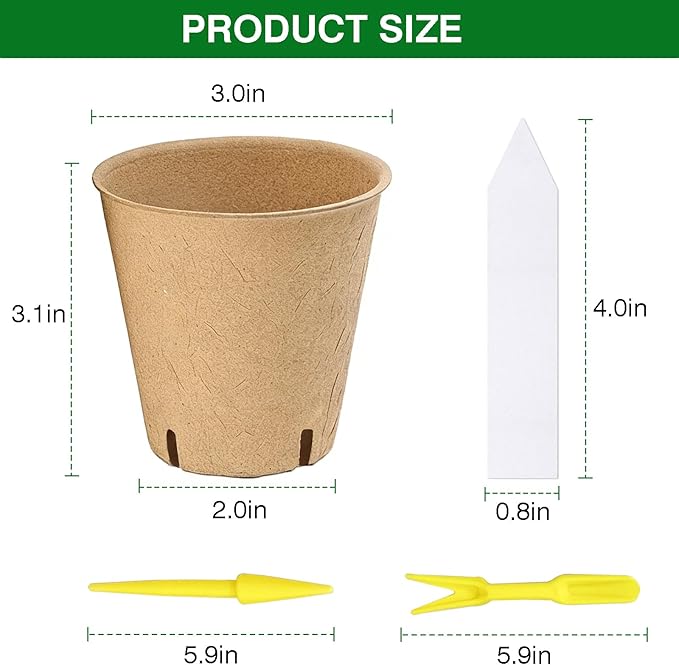 Peat Pots 150 Pack with 100 Plant Labels, 3.15 Inch Biodegradable Seedling Nursery Pots with Drainage Holes