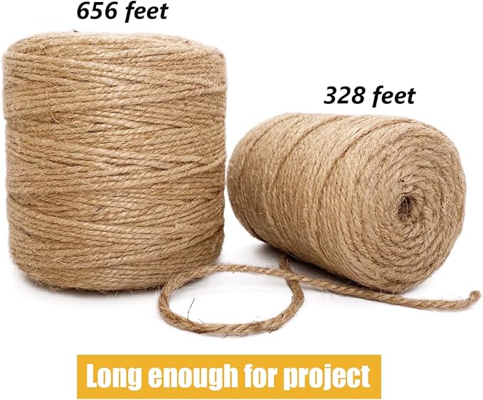 Leecogo 3mm Jute Twine 656 Feet Heavy Duty and Durable Brown Twine for Crafting, Gardening, and DIY Projects