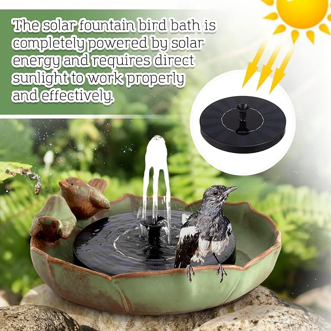 Solar Fountain Ceramic Bird Bath for Outdoors Hummingbird Solar Fountain with Ground Ceramic Bird Baths Bowl for Outside, Large Table Top Garden Decor for Patio Yard Home