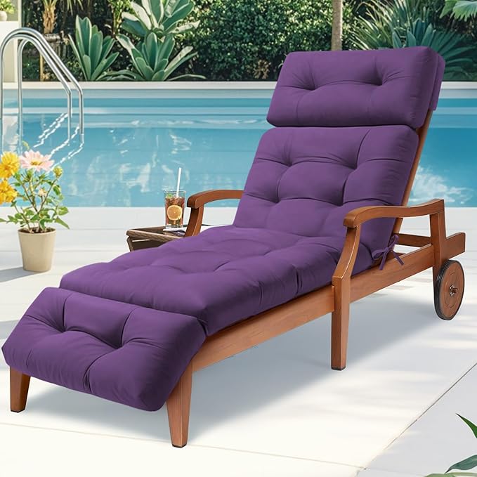 Waterproof Long Lounger Chair Cushion Outdoor Chaise Lounge Chair Cushionswith Ties, Patio Recliner Thickened Lounge Chair Cushions for Indoor 74.4 x 22 x 4.7 Inches, Black (Purple)